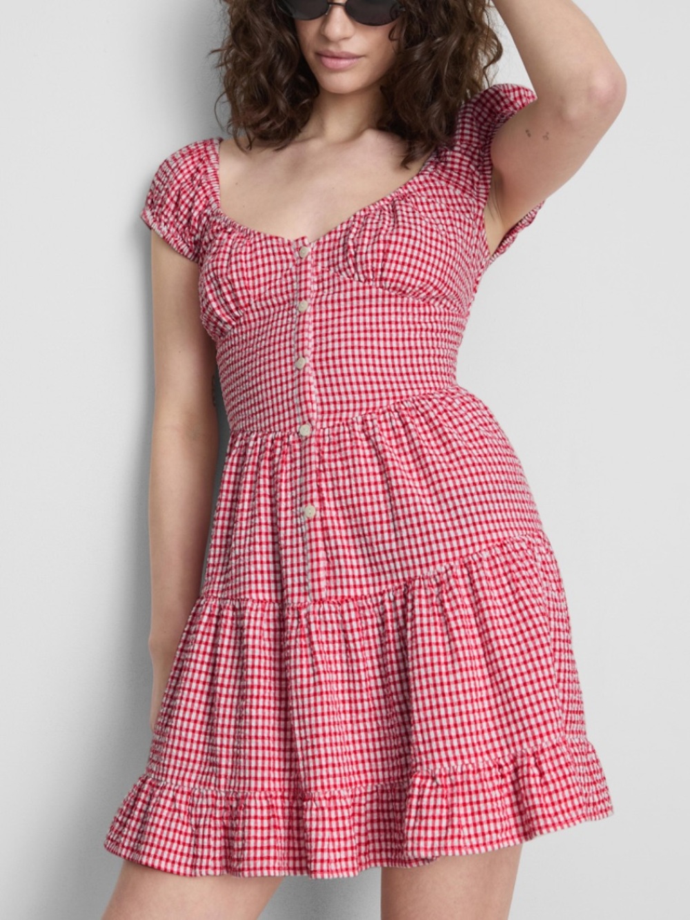 Primark Red and White Gingham Button-Front Mini Dress